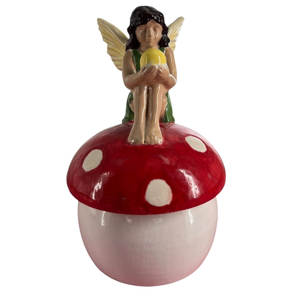 Vintage Fairy on‎ Mushroom Whimsygoth Cottage Ceramic Trinket Box